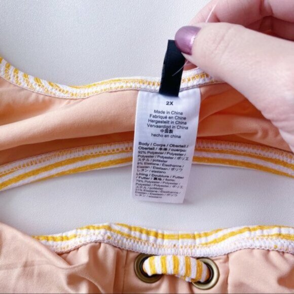 J. Crew | Lace Up Bikini Top Faded Stripe White Gold Orange Summer Flirty 2X New - Picture 9 of 10